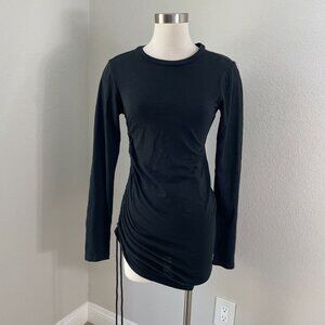 Pam & Gela Womens Size P Black Ruched Long Sleeve Mini Dress